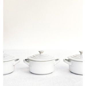 LE CREUSET Stoneware Mini Round Cocotte // White // X3 // 8 OZ